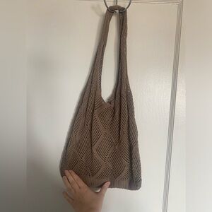 Brown Knit Crochet Tote Bag